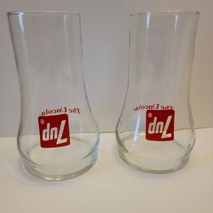 TWO Vintage 7 UP The Uncola Upside Down Glass Tumbler soda pop collectible 16oz